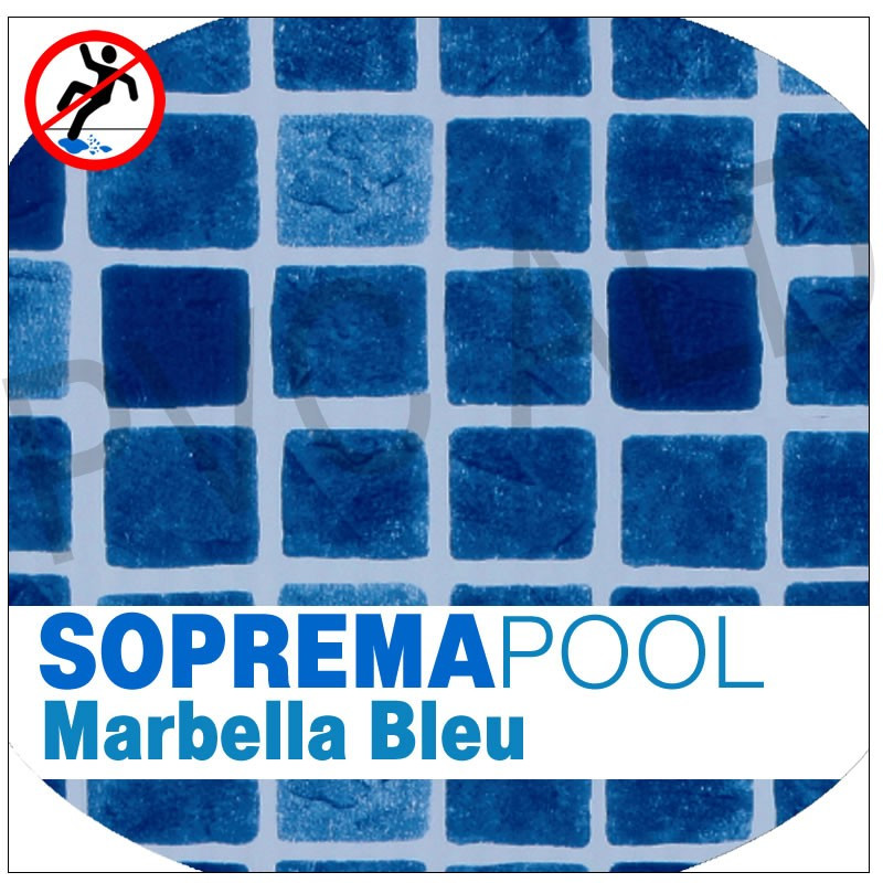 Sopremapool design anti dérapant piscine pvc liner armé mosaique marbella bleu carrelage modèle échantillon